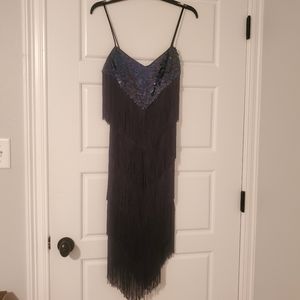 Black Fringe & Sequin Party Flapper Dress - Size 7/8